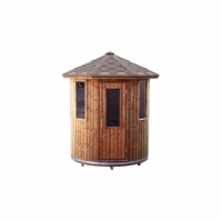 Venkovní sauna s eletr. kamny a dřevěnými dveřmi