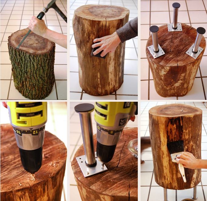 stoleček z pařezu, dřevo, tvoříme ze dřeva, praktická žena