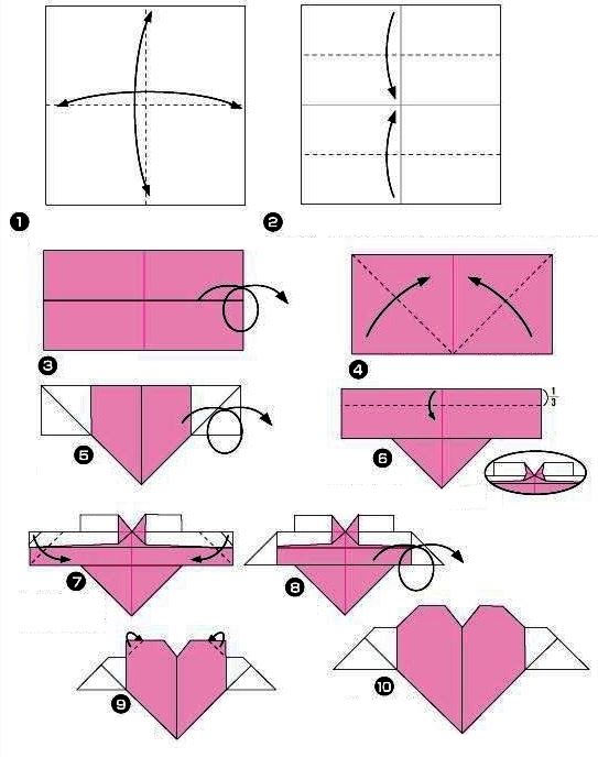 origami srdce, návod na origami