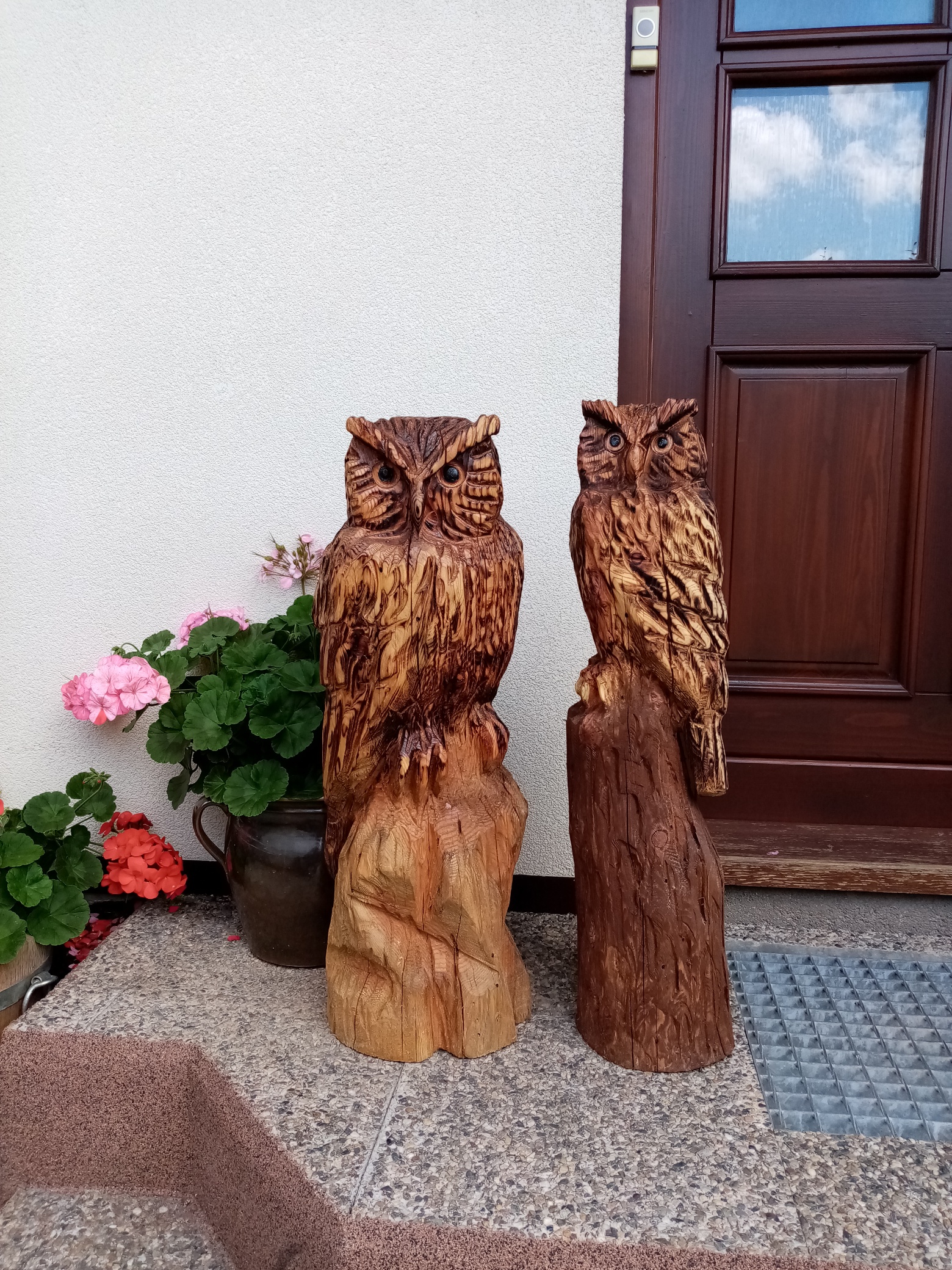 sova, dřevěná sova, dekorace ke dveřím, dekorace před dům